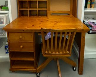 Pottery Barn Kids Desk with Cubby / Bulletin Board Topper & Desk Chair on Casters. Desk Measures 46" x 27".