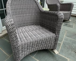 Pair of Pottery Barn All-Weather Woven Wicker Rocking Chairs. Photo 1 of 2.