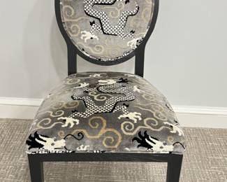 Set of 4 "Abby Chairs" with Ebony Frames Upholstered in Schumacher Bixi Velvet, Silver Colorway. Each Chair Measures 19" W x 23" D x 40" H. Photo 1 of 3.