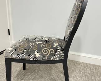 Set of 4 "Abby Chairs" with Ebony Frames Upholstered in Schumacher Bixi Velvet, Silver Colorway. Each Chair Measures 19" W x 23" D x 40" H. Photo 2 of 3.