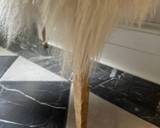 Mongolian Lamb Fur Upholstered Bench with Hammered Gilt Metal Legs. Photo 3 of 3.