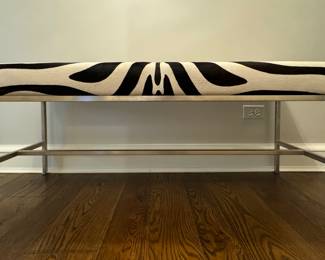 Faux Hair-On-Hide Zebra Bench with Satin Nickel Finish Metal Frame. Measures 48" W x 16" D x 19" H. Photo 1 of 3.