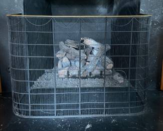 Vintage Fireplace Screen with Brass Trim. Measures 35" W x 24" H.