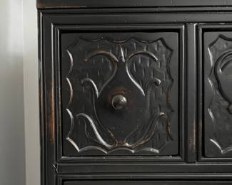 Hickory Chair Ebonized Hand-Carved Solid Maple Chest of Drawers. Adapted from a Ceremonial Chest at the Museum of New Mexico. Measures 44" W x 20" D x 40" H. Photo 3 of 4.