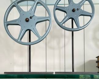 Set of Vintage Film Reels on Stands (2 Shown).