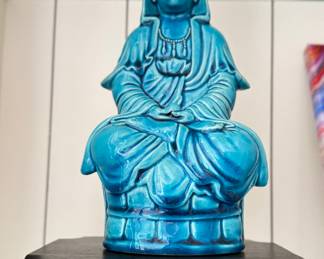 Turquoise Glazed Ceramic Buddha.