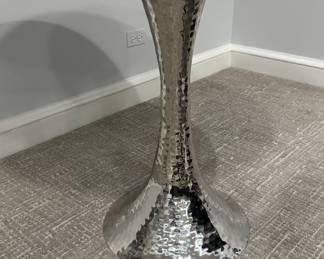 "Noreen" Game Table with Hammered Metal Pedestal Base and Castor Grey Faux Shagreen Finish. Measures 36" D x 31" H. Photo 2 of 2.