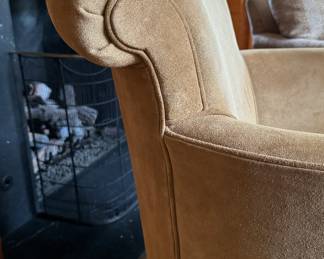 Suede Upholstered Armchair with Nailhead Trim. Photo 2 of 5.