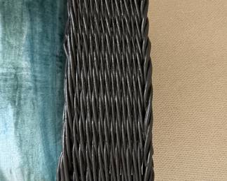 Ebony Wicker Arm Chair with Velour Ombre Blue / Green Upholstered Seat Cushion. Measures 32" W x 30" D x 40" H. Photo 5 of 5.