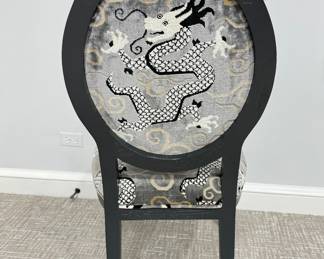 Set of 4 "Abby Chairs" with Ebony Frames Upholstered in Schumacher Bixi Velvet, Silver Colorway. Each Chair Measures 19" W x 23" D x 40" H. Photo 3 of 3.