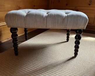 Tufted Upholstered Bench / Ottoman with Graduated Ball-Shape Legs. Measures 24" x 16" x 16" H.