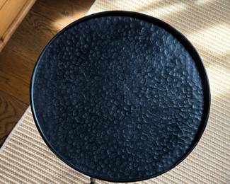 Wrought Iron Side Table with Hammered Metal Surface. Measures 12" D x 22" H. Photo 2 of 2.