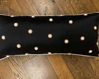 Ebony Silk Lumbar Pillow Adorned with Faux Pearls. Measures 30" x 14".
