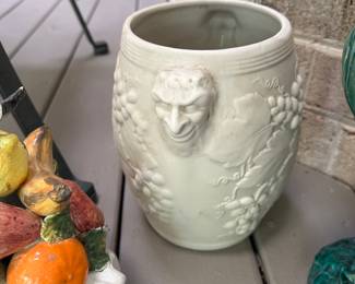 T29 - $15 white planter / pot with grape leaves
