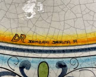 T23 - $2250. Domiziani Deruta '97. 51" Table top made from Volcanic Lava stone. 2 arm chairs - 4 side chairs. 