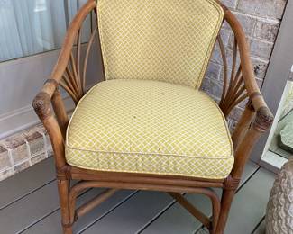 T24 - $175. Pair of Bent Bamboo Chairs. Good vintage condition. Seat cushions come off - back cushions are attached. 