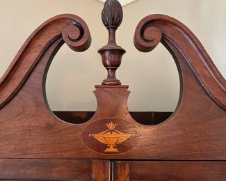 T9 - $395. Antique Corner Cabinet. Measures 36" across the front x 91" tall. Comes out from the corner 26.5".  Bottom right corner has a couple broken pieces of glass. Glass is original and is wavy. 