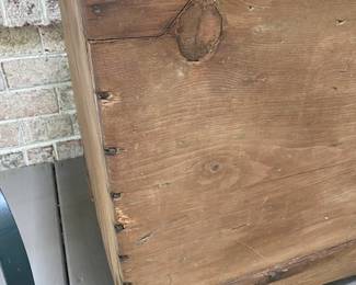 T25 - $125. Primitive chest with tin bottom and drain hole. 