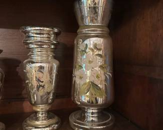 T17 - Left - $20 Mercury Glass Vase 7.75" tall. Right - $30 Mercury Glass Vase 10" tall. 