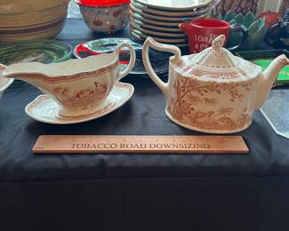 T148 - $25 Furnivals Quail Made in England Gravy Boat & Saucer. $30 tea pot. 