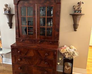 T11 - $375. Antique Secretary Desk / Bookcase. Measures 20" deep x 45.5" wide at the top x 71.75" tall. Moves in 2 pieces. Overall very good antique condition. 