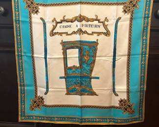 T55 - $15. 31" square silk scarf. Bianchini Ferier. Has some staining. 