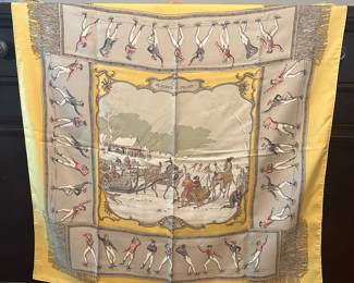 T46 - $75. Hermes 36" square Silk Scarf "Les Plaisirs Du Froid"
