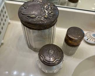 T201 -$75 - Sterling Canister Lids - Jars have some chipping. 