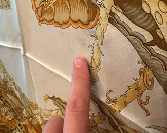 T53 - $75. Salvatore Ferragamo Silk Scarf.  Minor Staining see photo.