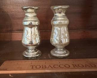 T95 - $20. Pair of small Mercury Glass vases. Measures 4.25" tall. 