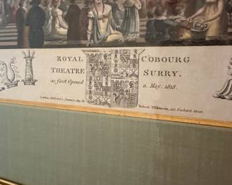 T12 - $30. Beautifully Framed Colored Print  - "Royal Theatre Coburg Surry" May 1818. 