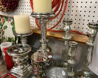 T161 - $30 Set of 3 Pottery Barn Candle Holders for Pillar Candles (Left) $20 Set of 3 Pottery Barn Candle Holders for Taper Candles (Right). 
