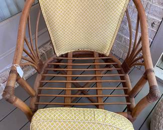 T24 - $175. Pair of Bent Bamboo Chairs. Good vintage condition. Seat cushions come off - back cushions are attached. 