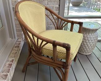 T24 - $175. Pair of Bent Bamboo Chairs. Good vintage condition. Seat cushions come off - back cushions are attached. 