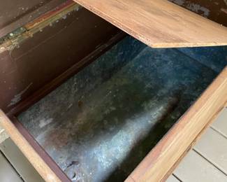 T25 - $125. Primitive chest with tin bottom and drain hole. 