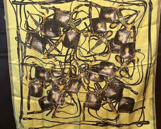 T49 - $150. 35" square silk scarf Hermes "Brides Rebelles" has a few tiny spots. 