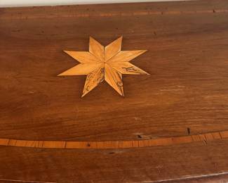 T20 - $225. Console Table with Inlay design. Measures 18.5" deep x 47" wide x 32" tall. 