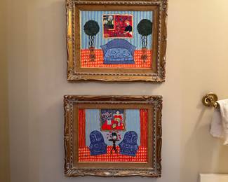 T37 - $450 EACH. Folk Art by Judy Henn 2003 . Top "Color Her Happier" Bottom "Color Her Happy". Each measures 16" x 19". 