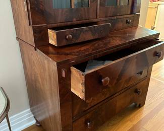 T11 - $375. Antique Secretary Desk / Bookcase. Measures 20" deep x 45.5" wide at the top x 71.75" tall. Moves in 2 pieces. Overall very good antique condition. 