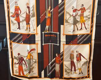 T48 - $175. Hermes. 26" square Aux Sports d'Hiver. (small stain)