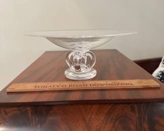 T88 - $75. 1982 Steuben Glass Footed Centerpiece Bowl. Measures 10.25" wide x 4.25" tall. 