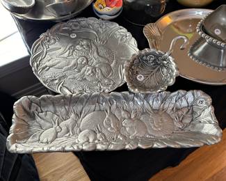 T171 - Rabbit Pewter Dishes. $20 Round Plate. $15 Tray. $10 Round dish. 