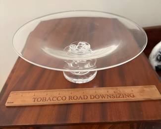 T88 - $75. 1982 Steuben Glass Footed Centerpiece Bowl. Measures 10.25" wide x 4.25" tall. 