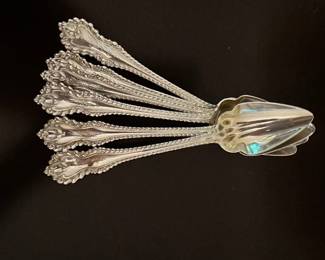 T2 - $125. Set of 6 - Theodore Starr Sterling Spoons. (118 grams) Monogrammed. 