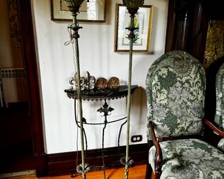 Vintage Floor Lamps, One Iridescent Shade is Cracked