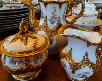 Meissen Teapot, Cremer and Sugar Container