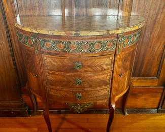 Ornate Wood Entryway Table with Brass Adornments 