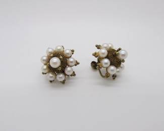 10k&14k Clip on cluster Pearl earrings