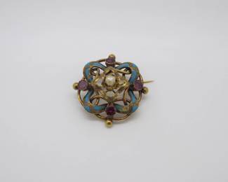 18ky Enamel and pearl pin