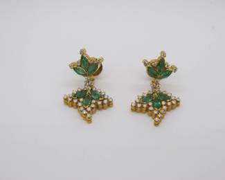 18k Emerald and diamond earrings
